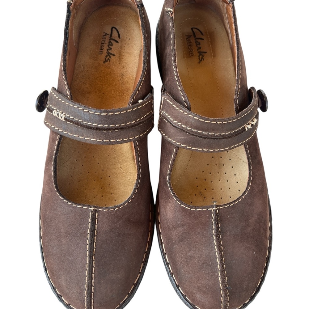 Clarks Artisan Dark Brown Leather Mary Janes Size 10 M - Picture 3 of 10